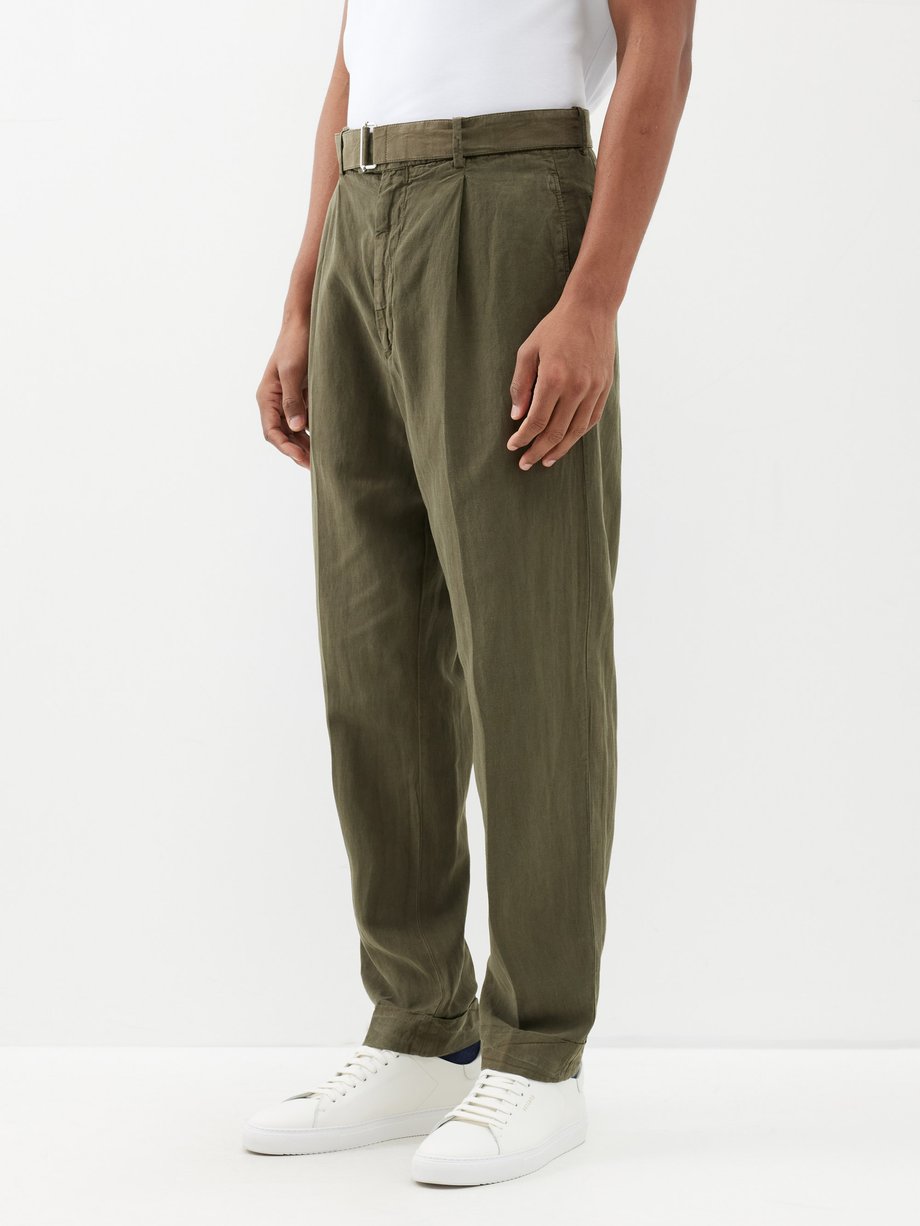 Green Hugo belted garment-dyed lyocell-blend trousers | Officine Générale |  MATCHES UK