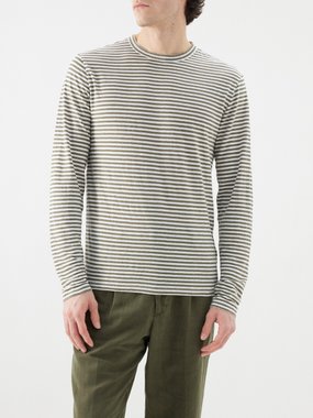 Officine Générale Striped linen-blend long-sleeved T-shirt