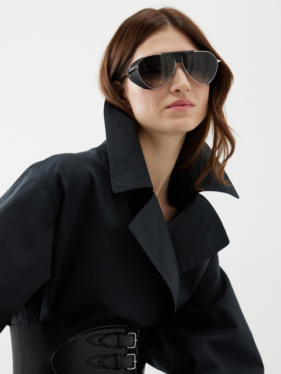 Black Aviator leather and metal sunglasses | ALAÏA | MATCHES UK