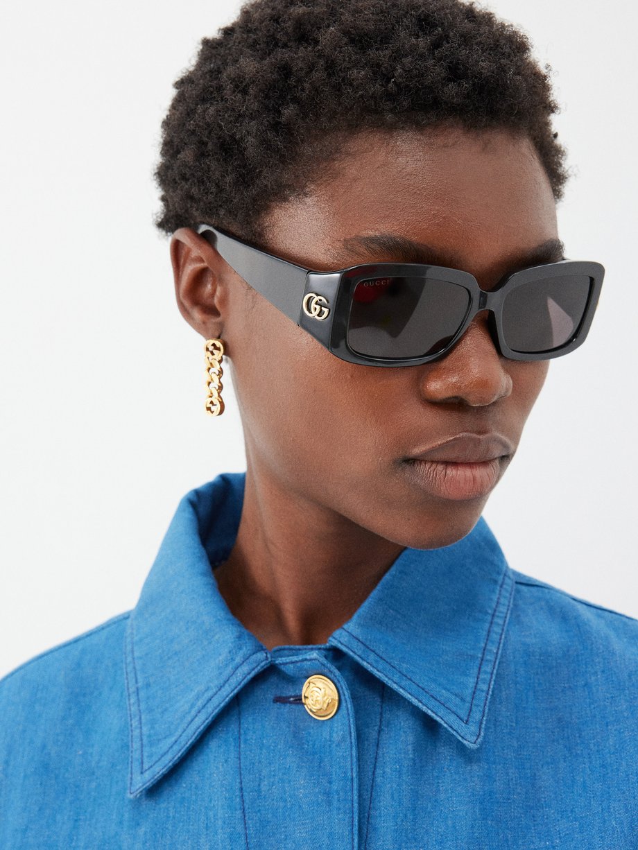 Rectangular frame sunglasses in black acetate | GUCCI® ZA
