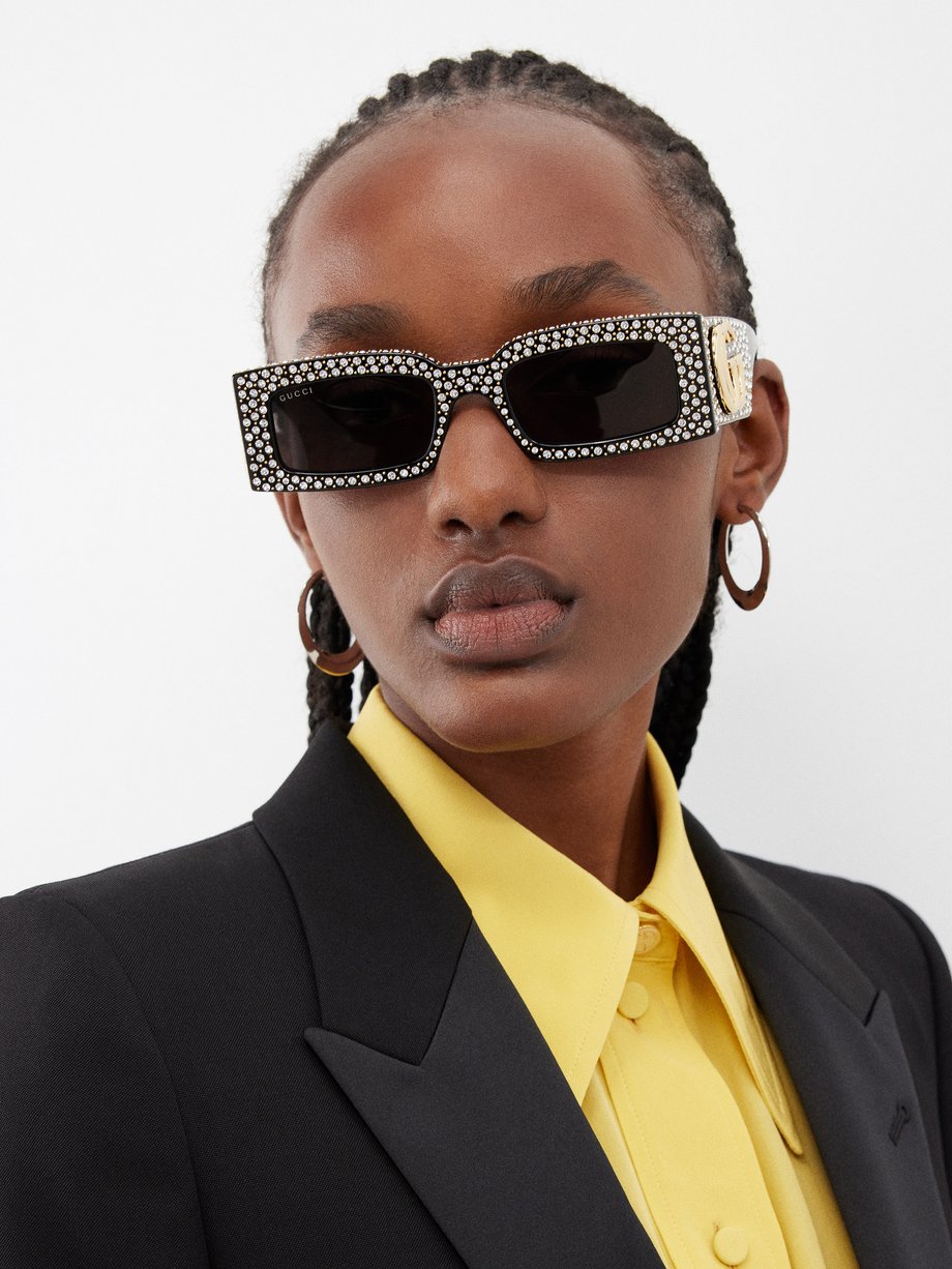 Black Crystal-embellished acetate sunglasses | Gucci | MATCHES UK