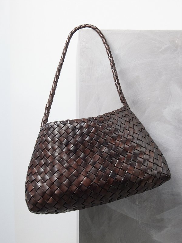 Womens DRAGON DIFFUSION brown Small Leather Woven Santa Croce Tote