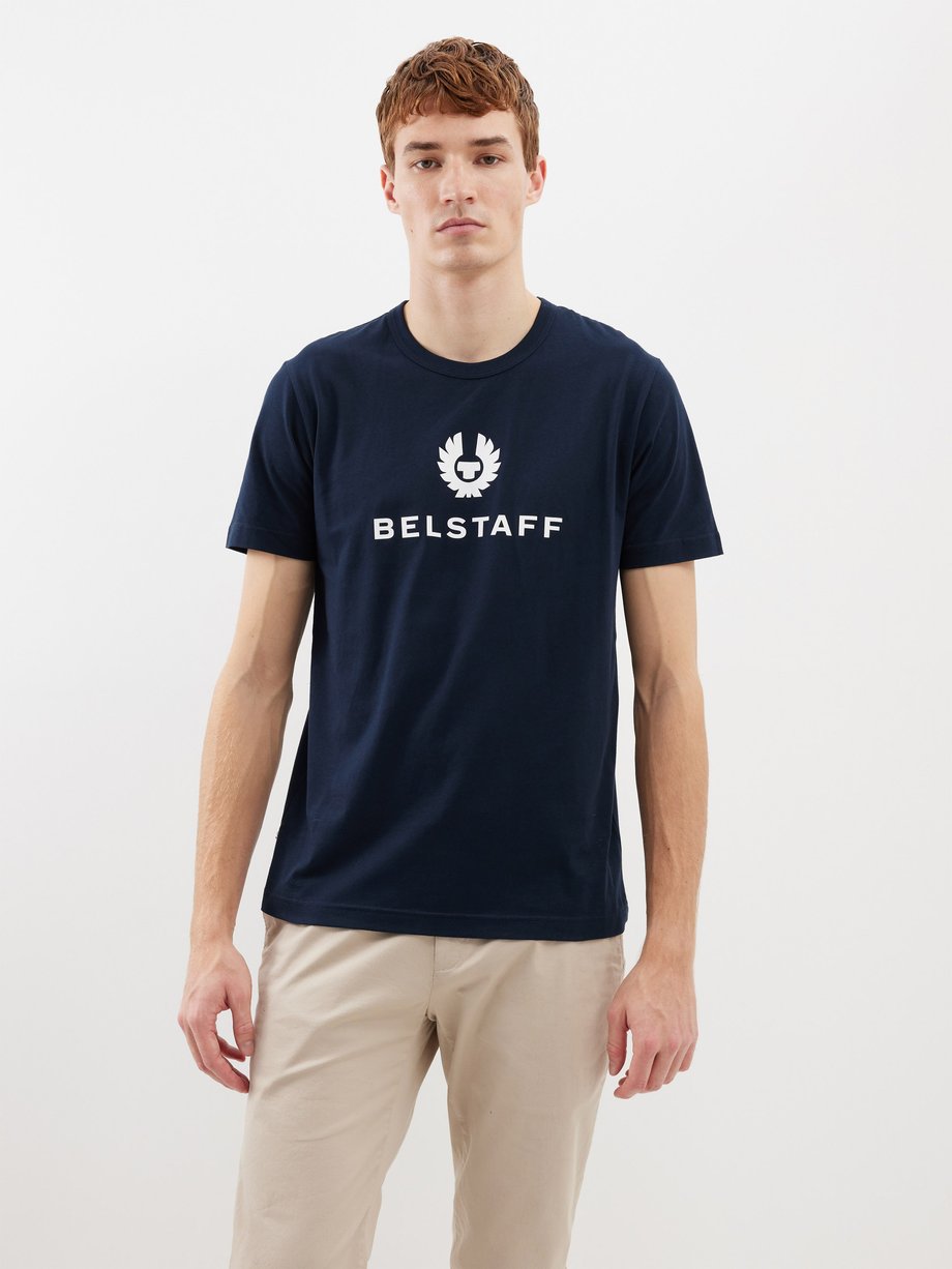 Navy Signature logo-print cotton-jersey T-shirt | Belstaff | MATCHES UK