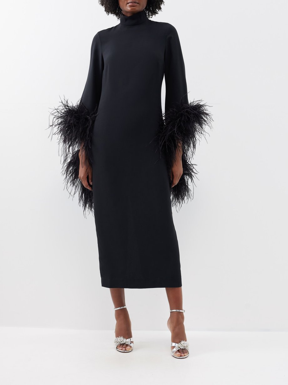 Black Del Rio feather-trim crepe midi dress | Taller Marmo | MATCHES UK