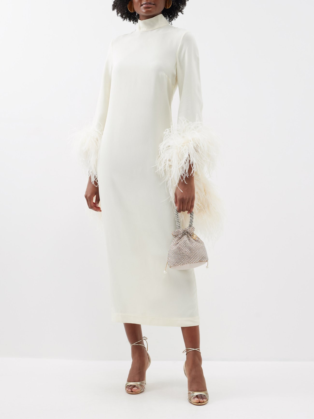 White Del Rio feather-trim crepe midi dress | Taller Marmo | MATCHES UK