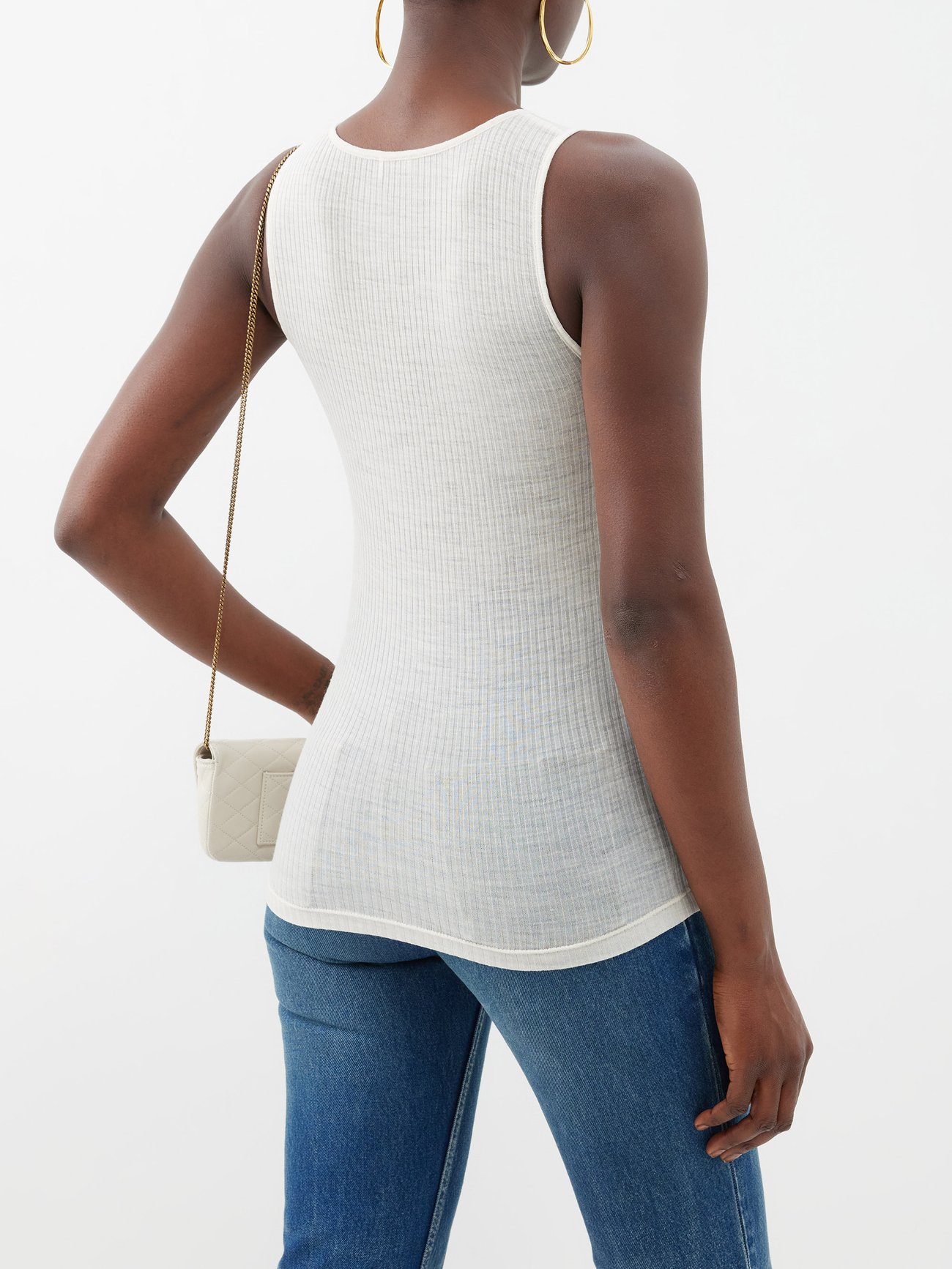 White YSL-embroidered ribbed wool-jersey tank top