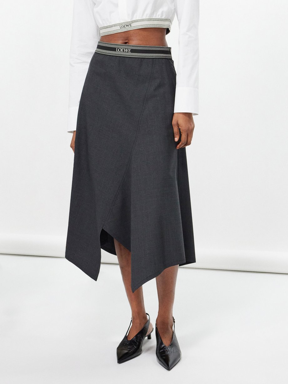 Grey Logo-waistband deconstructed wool-blend skirt | LOEWE | MATCHES UK