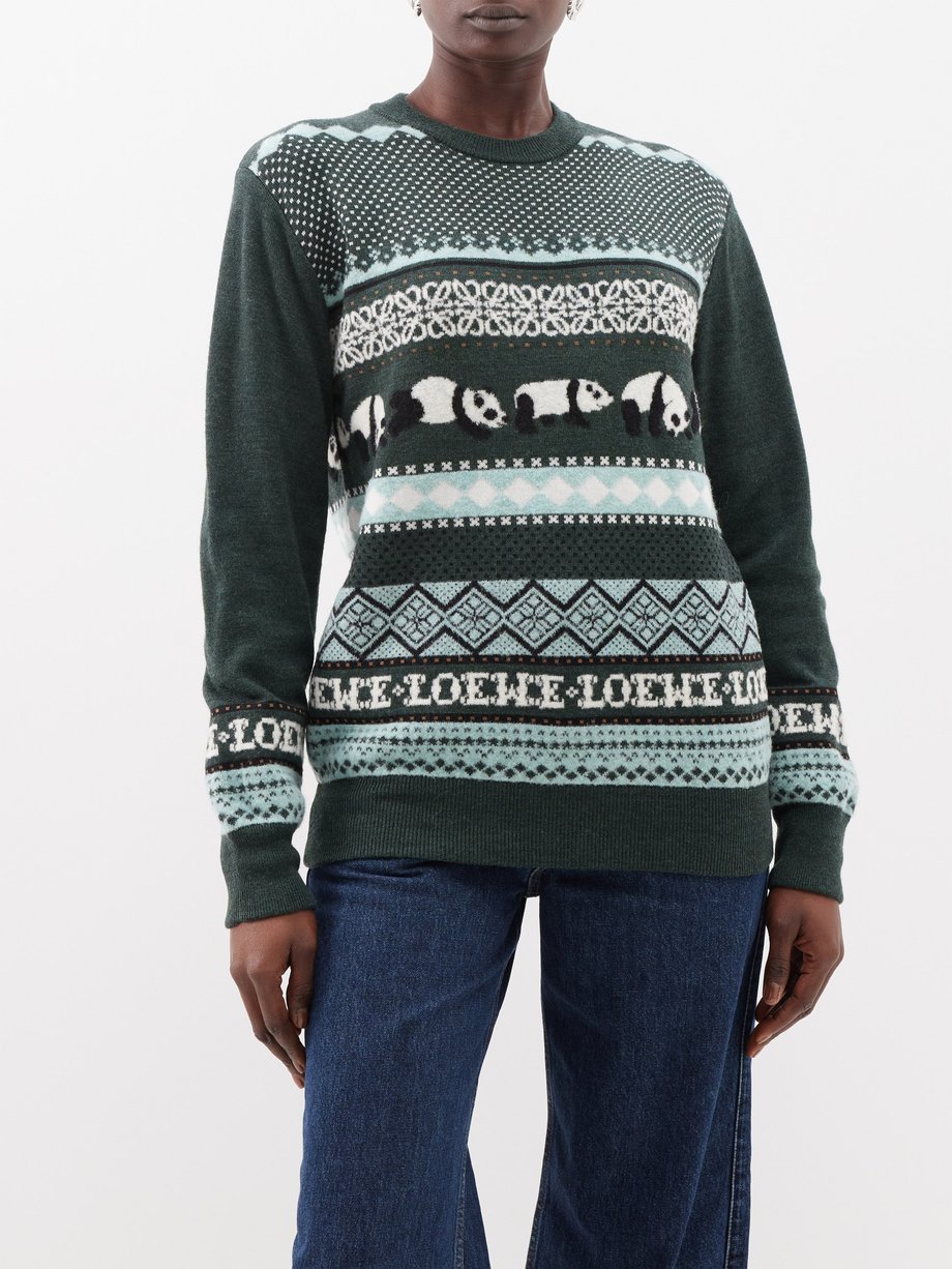 Green Fair Isle wool-blend sweater, LOEWE