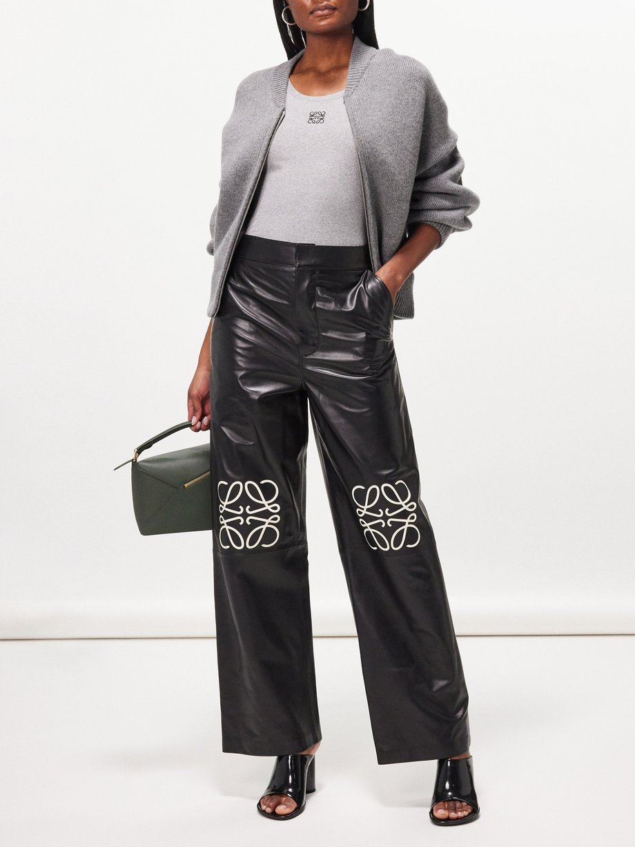 Black Anagram-print leather straight-leg trousers | LOEWE | MATCHES UK