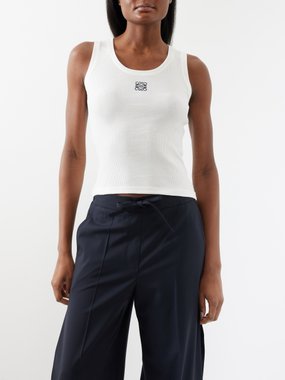 LOEWE Anagram-embroidered cotton-blend tank top