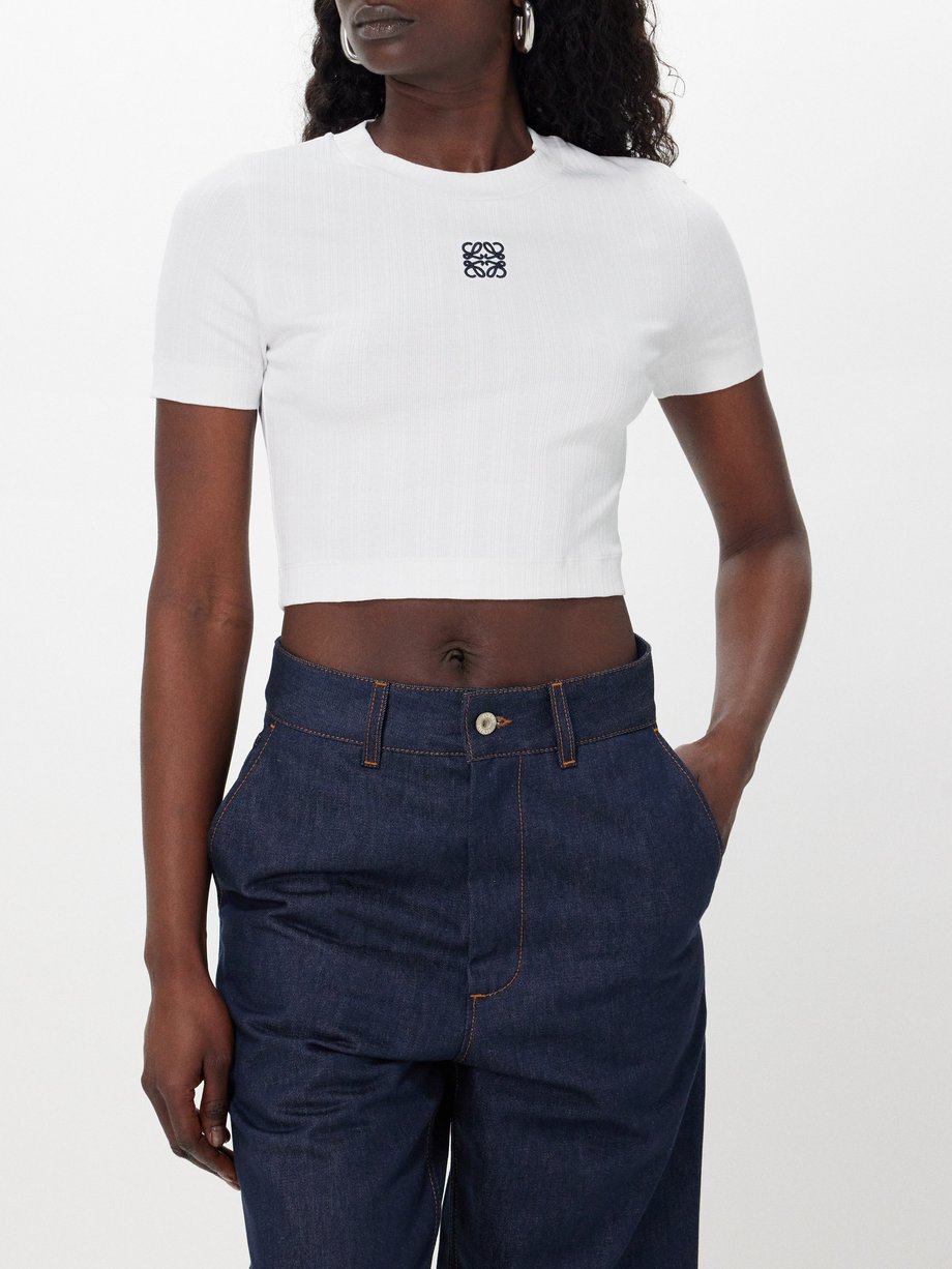 LOEWE Anagram-embroidered cotton-blend cropped top