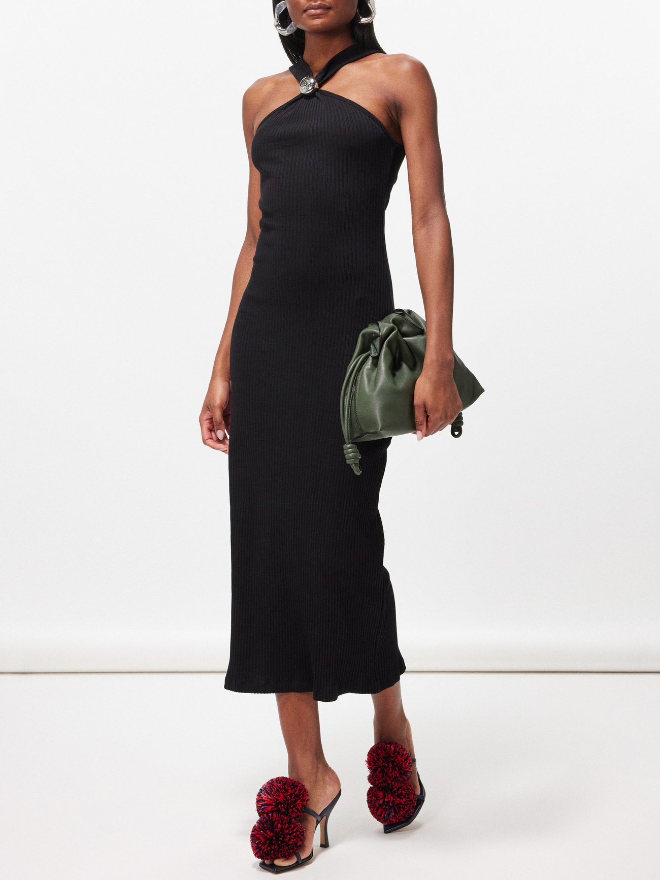 Black Anagram-pebble ribbed-knit cotton midi dress | LOEWE | MATCHES UK