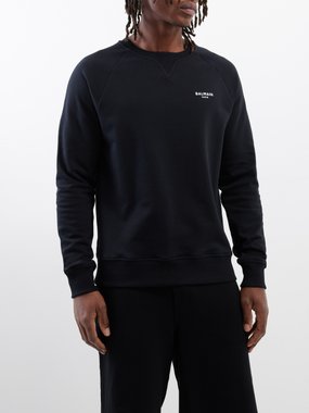 Balmain Flocked-logo organic-cotton sweatshirt