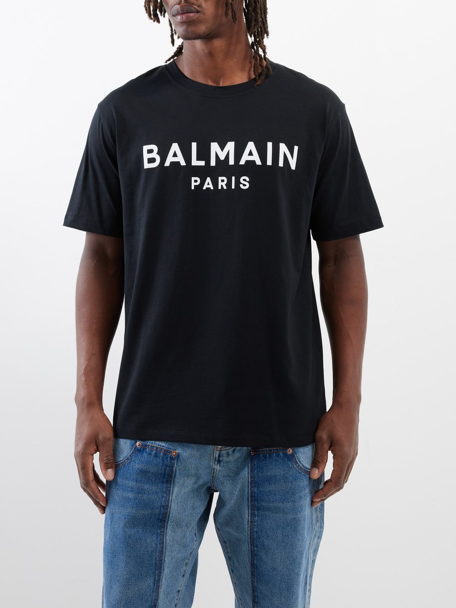 Black Logo-print organic-cotton T-shirt | Balmain | MATCHES UK