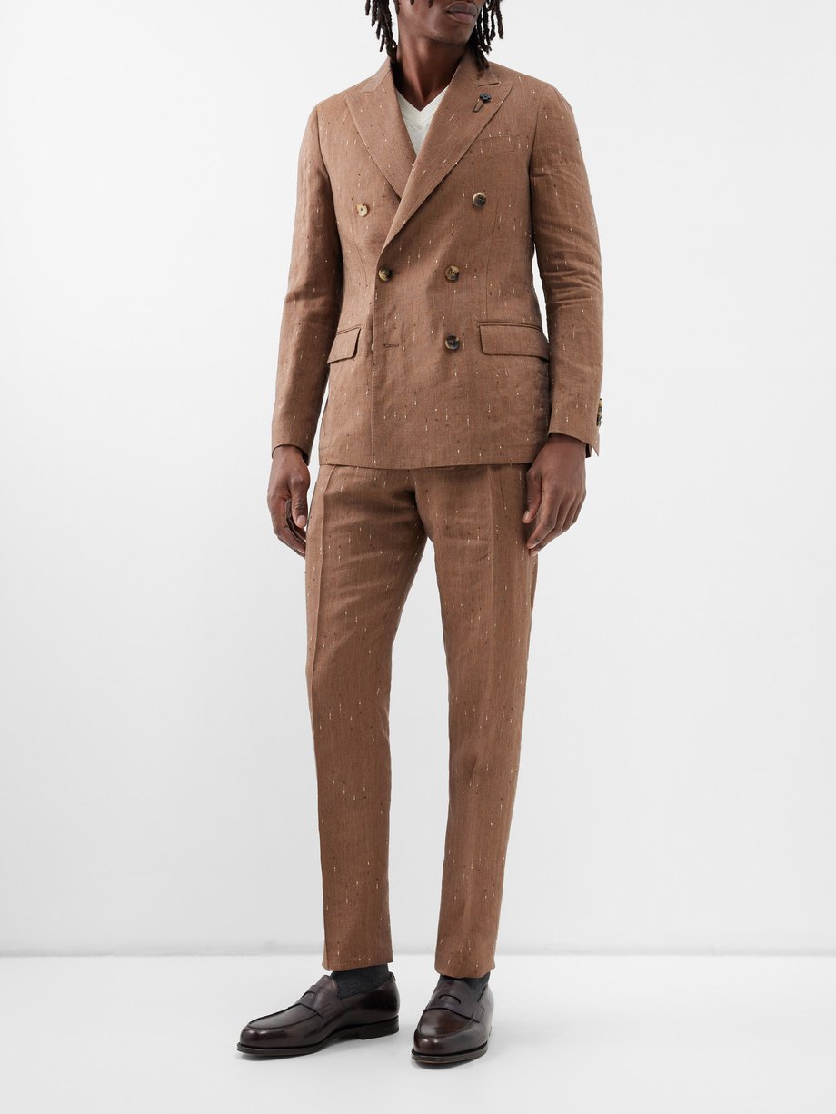 Lardini Double-breasted slubbed-pinstripe suit