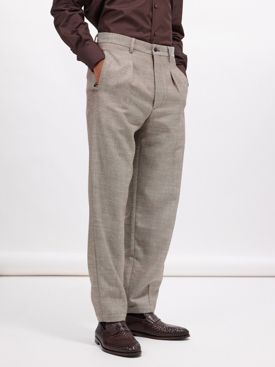 Brown Double-pleat linen tailored trousers | Giorgio Armani | MATCHES UK