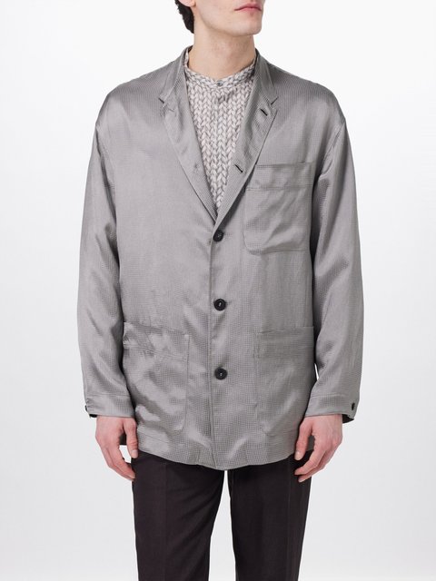 Grey Patch-pocket diamond-jacquard jacket | Giorgio Armani 