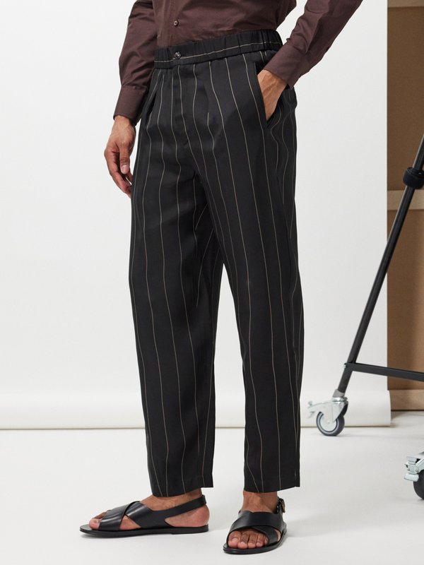 Giorgio Armani Elasticated-waist pinstripe-twill trousers