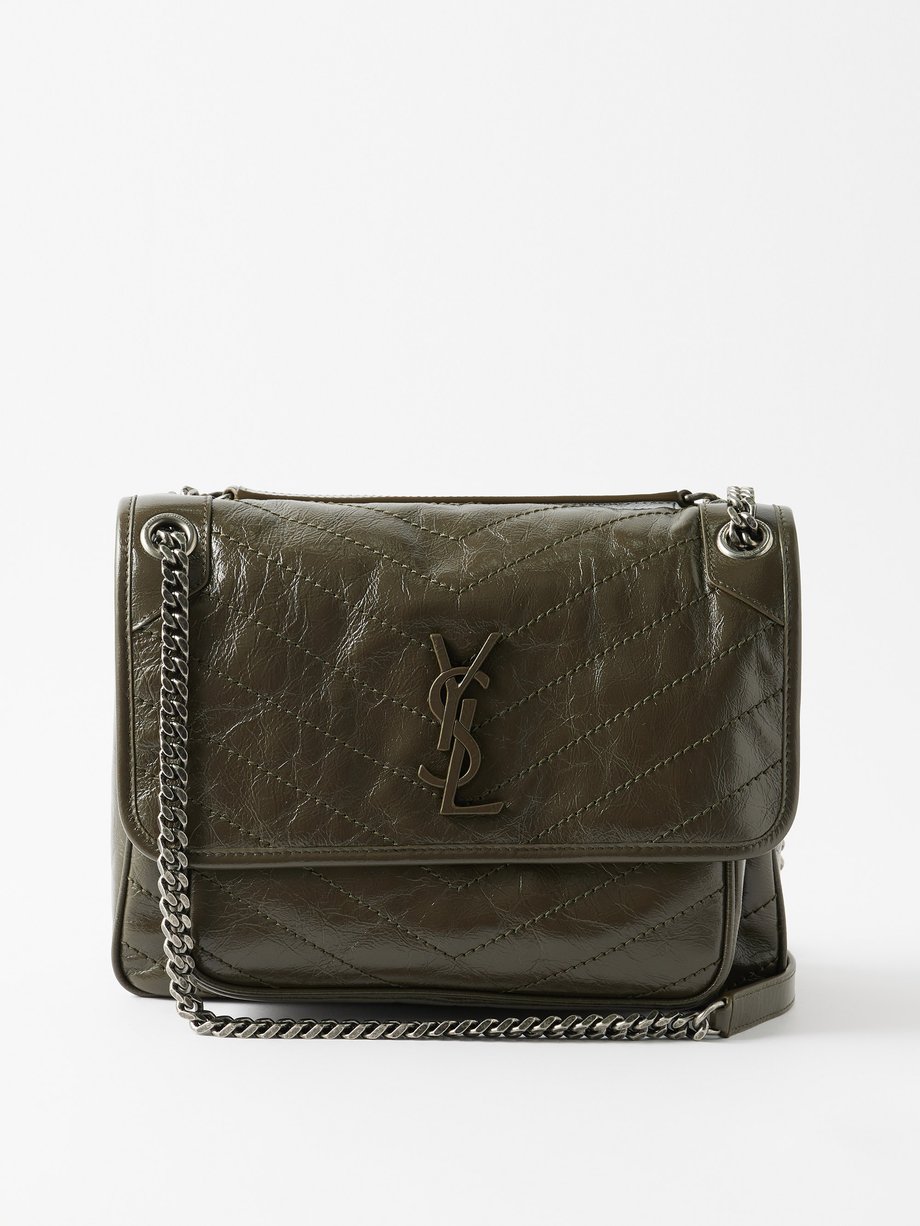 Green Niki medium YSL-plaque crinkled-leather bag