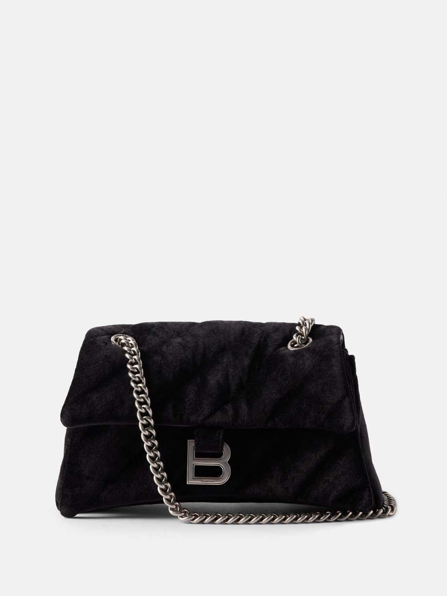 Black Crush S quilted-velvet shoulder bag, Balenciaga