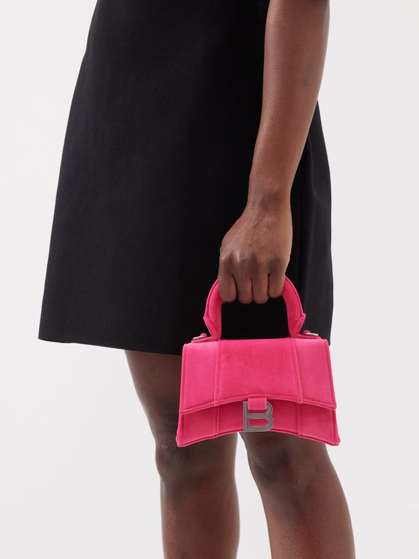 Pink Hourglass XS velvet handbag, Balenciaga