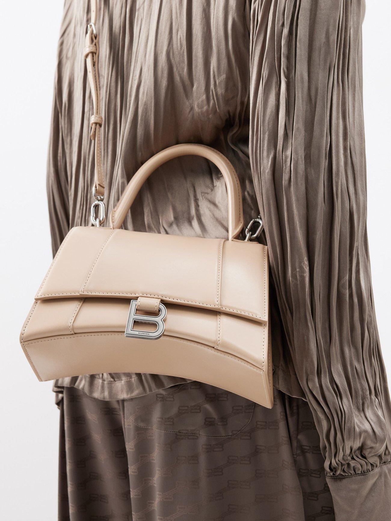 Beige Hourglass S leather bag, Balenciaga