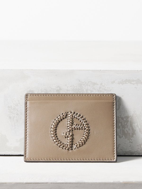 Giorgio Armani Logo-woven leather cardholder