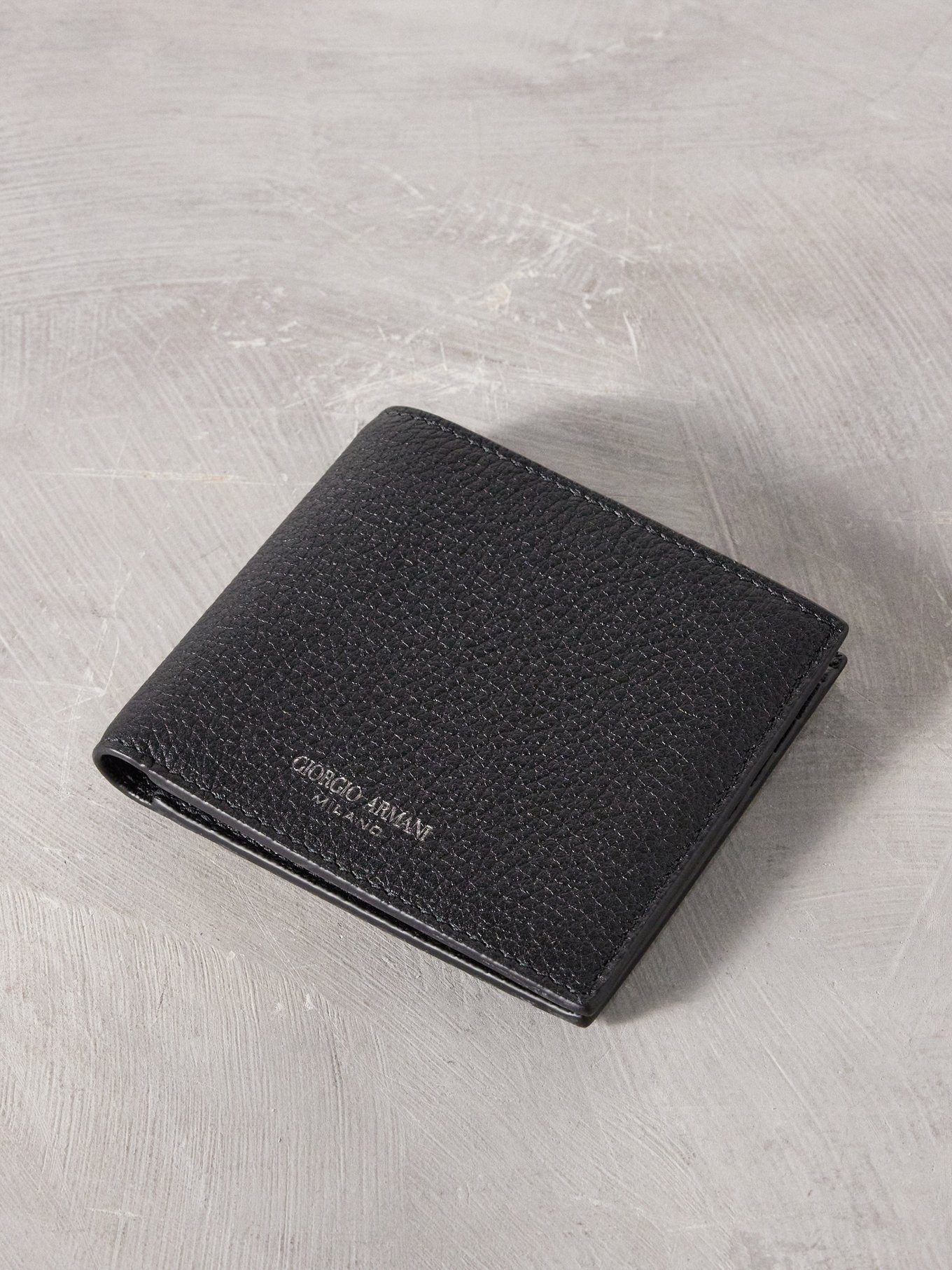 Black Grained leather bi fold wallet Giorgio Armani MATCHES UK