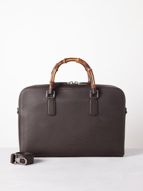 Giorgio Armani Bamboo-handle grained-leather briefcase