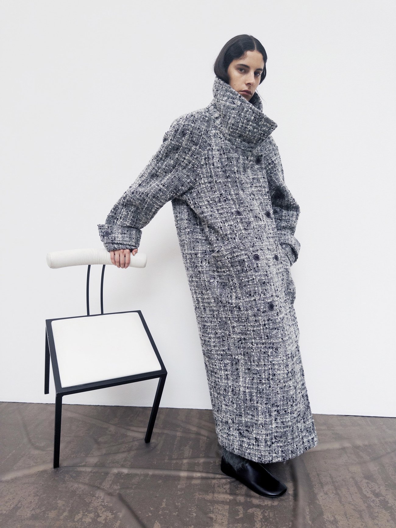 Grey Oversized belted funnel neck bouclé blanket coat | Raey | MATCHES UK