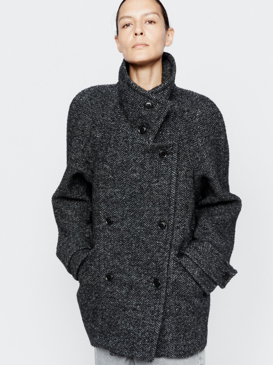 Grey Funnel neck herringbone short blanket coat | Raey | MATCHES UK