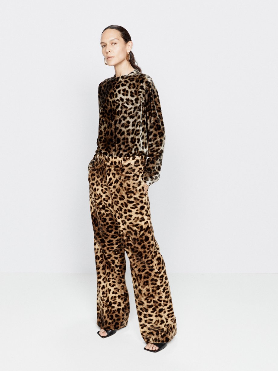 Beige Uniform leopard cotton-velvet wide-leg trousers | Raey | MATCHES UK