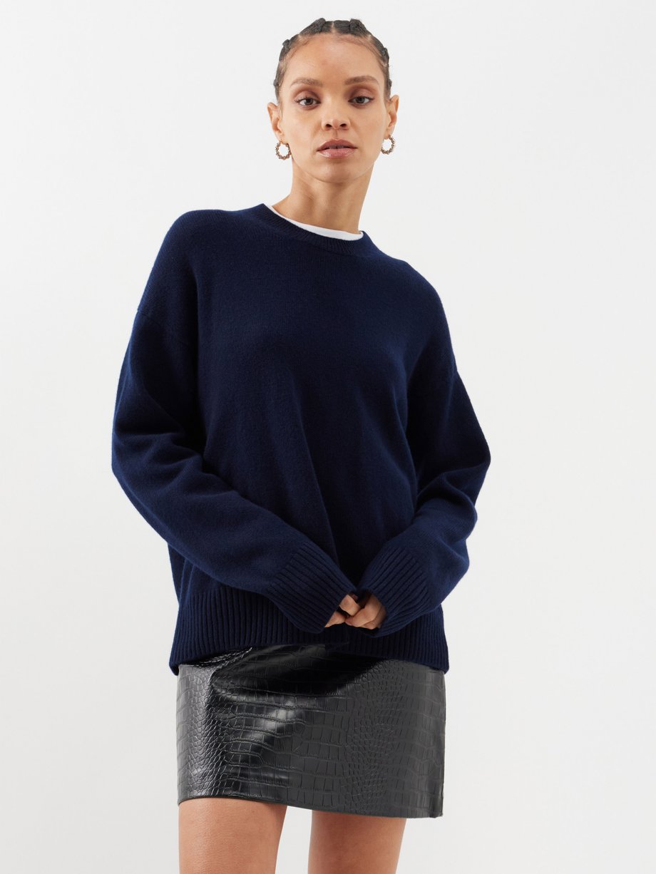 Navy Innes dropped-shoulder wool sweater | &Daughter | MATCHES UK