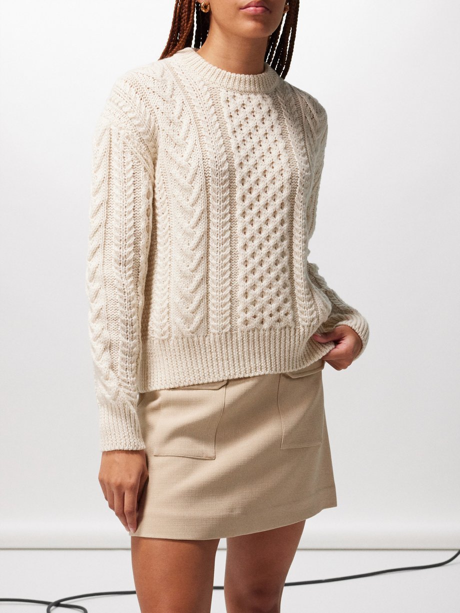 White Aran cable-knit wool sweater, &Daughter
