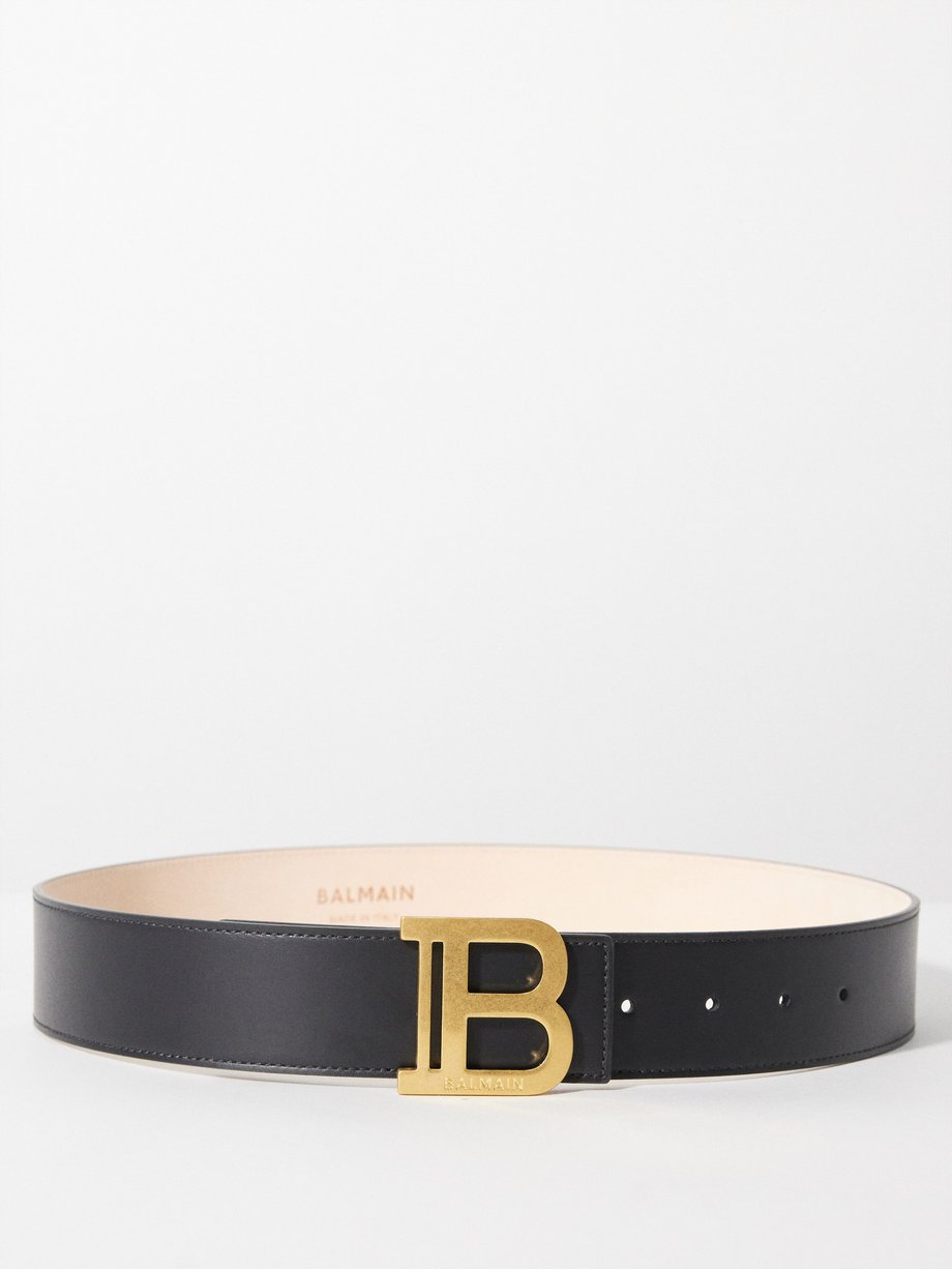 Black B-buckle leather belt | Balmain | MATCHES UK