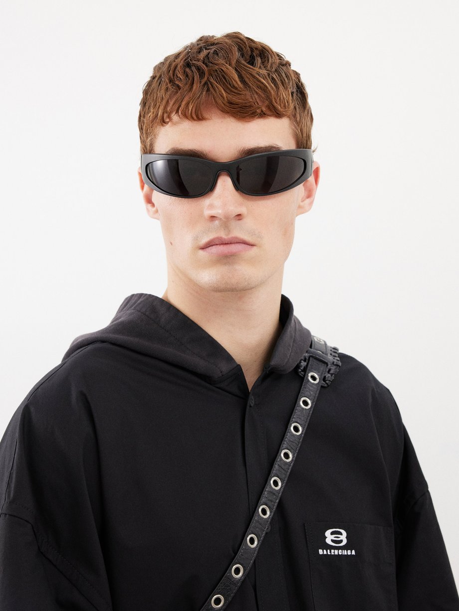 Black Oval metal wrap sunglasses | Balenciaga | MATCHES UK