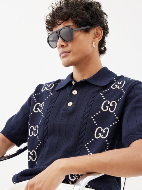 Navy Blue Logo Outline Polo Shirt - Polos & T-shirts for Men | Moncler HR