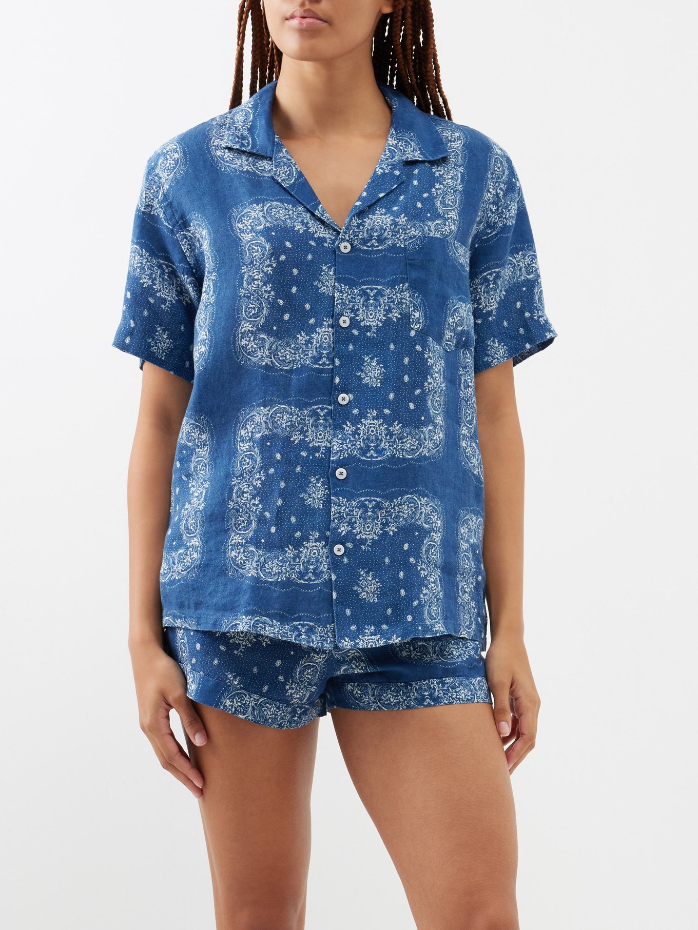 Blue Paisley-print linen pyjamas, Desmond and Dempsey