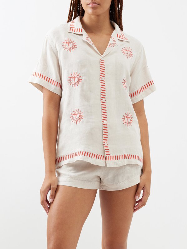 Desmond & Dempsey (Desmond and Dempsey) Helios sun-embroidered linen pyjamas