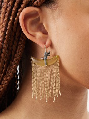Bibi van der Velden Monkey diamonds, quartz & 18kt gold earrings