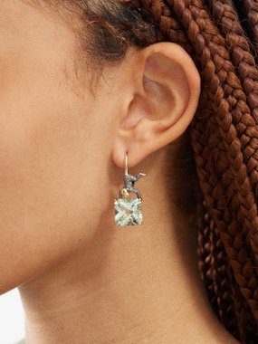 Bibi van der Velden Monkey diamonds, prasiolite & 18kt gold earrings