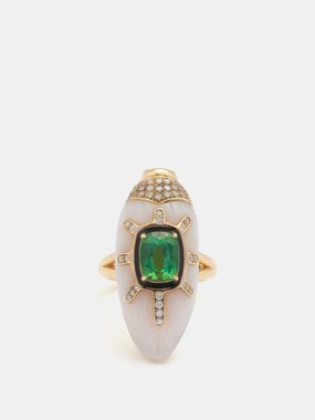 Bibi van der Velden Scarab opal, tourmaline, diamond & 18kt gold ring
