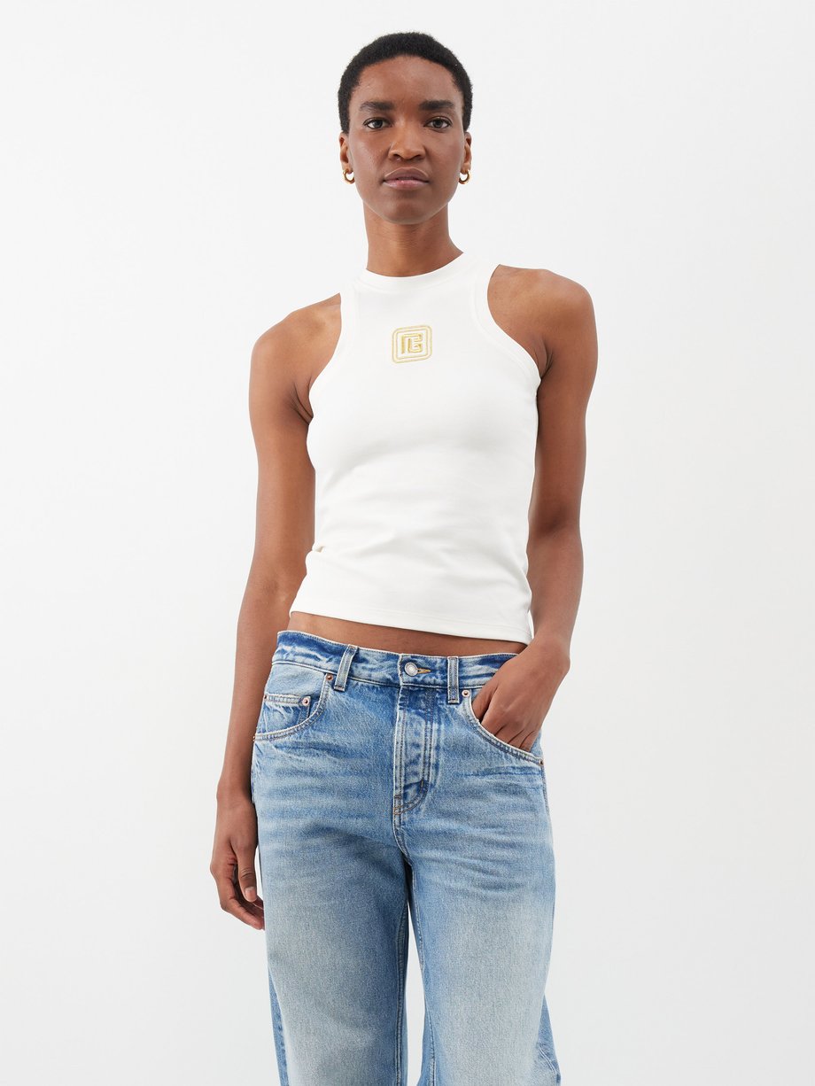 BALMAIN Cropped embellished leather bustier top