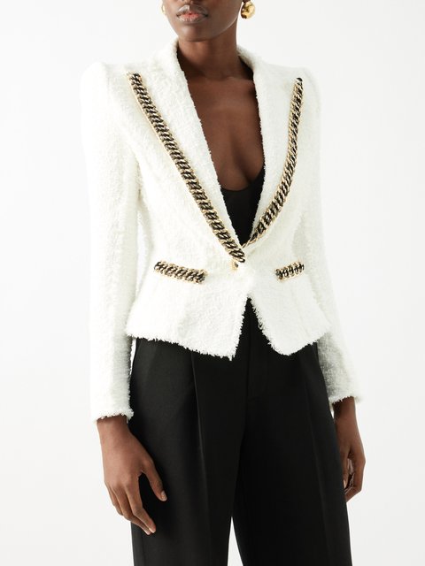 White Buttoned wool bouclé-tweed jacket | Saint Laurent | MATCHES UK