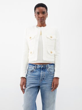 Balmain Flap-pocket cropped tweed jacket