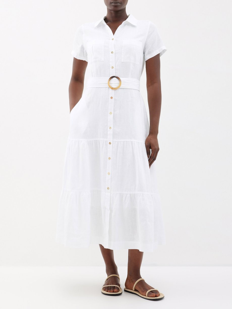 White Mitsio Island belted linen shirt dress | Heidi Klein | MATCHES UK