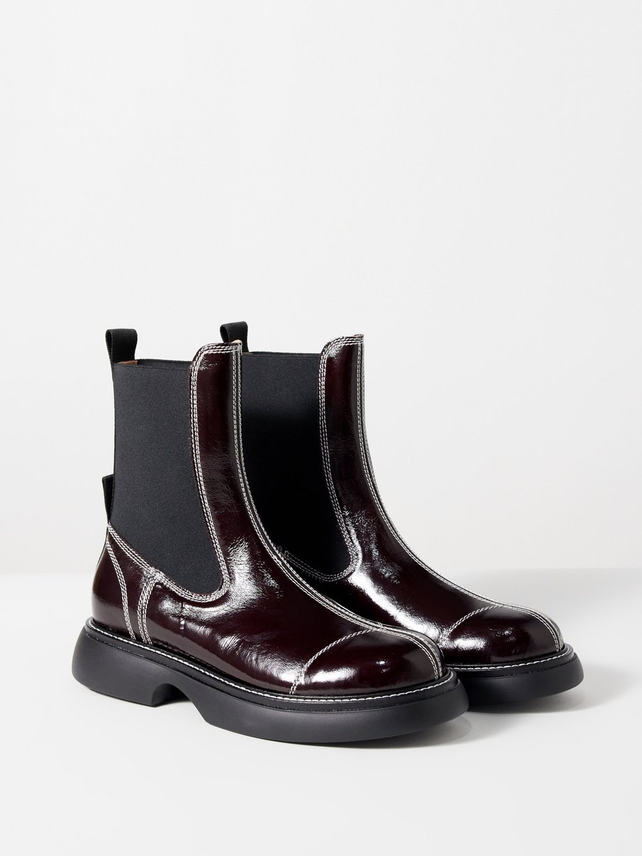 Burgundy Chunky faux-leather Chelsea boots | Ganni | MATCHES UK