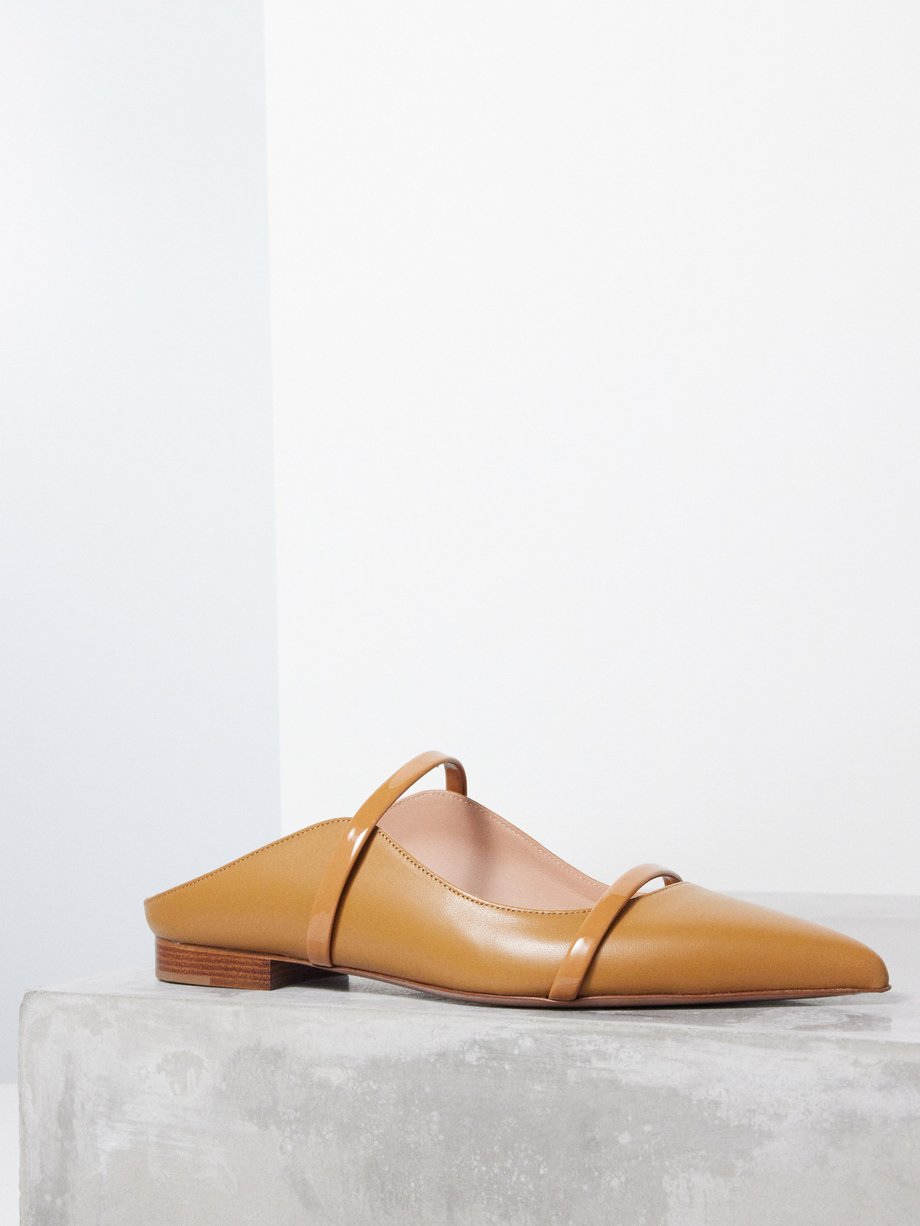 Tan Maureen leather backless ballet flats | Malone Souliers | MATCHES UK