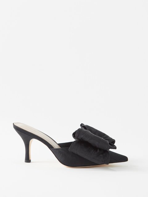 Black Beaded bow satin mules | Miu Miu | MATCHES UK