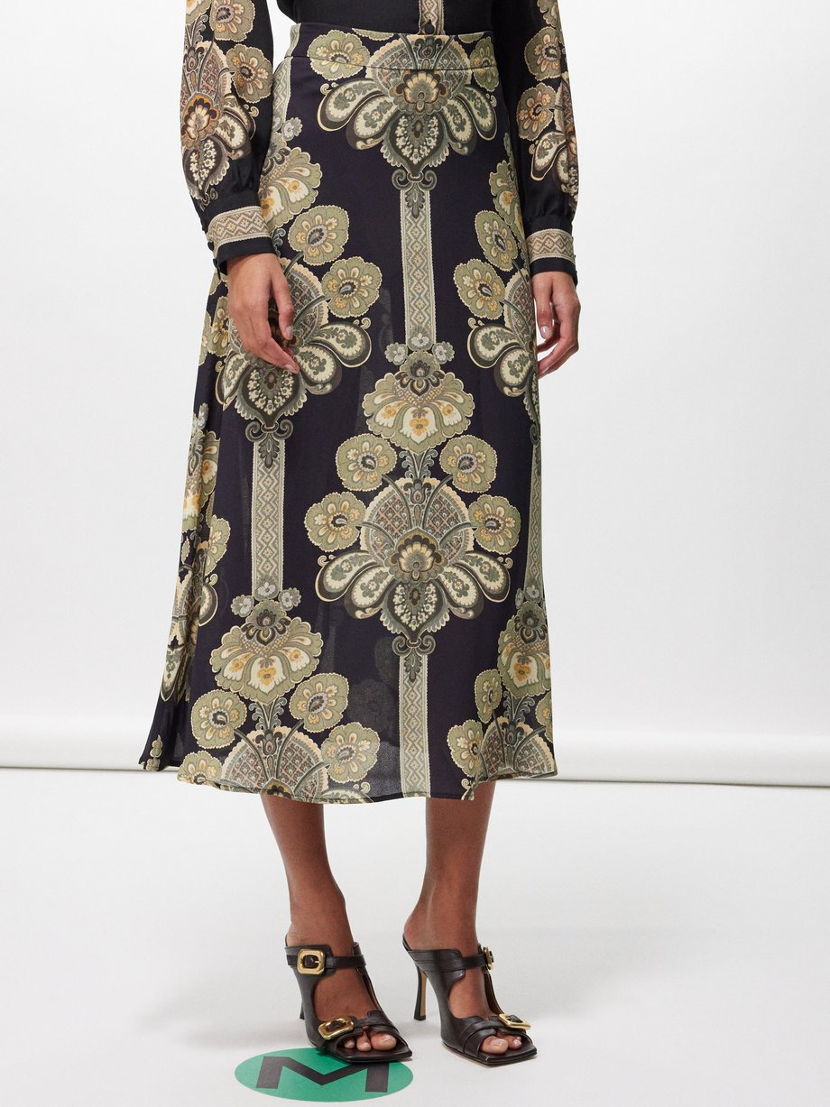 Black Paisley-print satin midi skirt | Etro | MATCHES UK